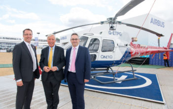 Farnborough 2018: Airbus hands over modified H125 helicopters to Empire Test Pilot School Colin James, managing director of Airbus Helicopters UK (left), Minister of State for Defence, Earl Howe (center) and Nic Anderson, QinetiQ’s managing director, air & space (right)