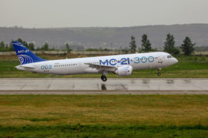  The second MC-21-300 with the latest livery takes off for a flight test