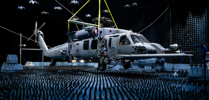 HH-60W hangs in the anechoic chamber