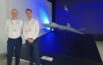 Dr Mike Roberts and David Penny (Design Engineer) in front of the Team Tempest stand at the BAE Systems Charter for Farnborough Air Show (Photo: Slipstream)