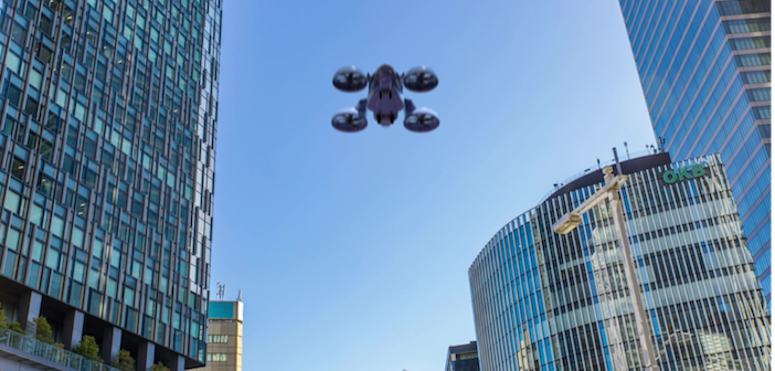 Drone in city