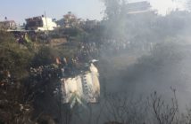 Rescue teams working near the wreckage of Yeti Airlines ATR72 aircraft in Pokhara. EPA/Krishna Mani Baral