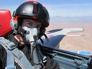 Georgia Tech Research Institute engineer Stan Sutphin is shown in an L-39 Albatros jet trainer used for EW flight testing (Credit: Stan Sutphin/ Georgia Tech)